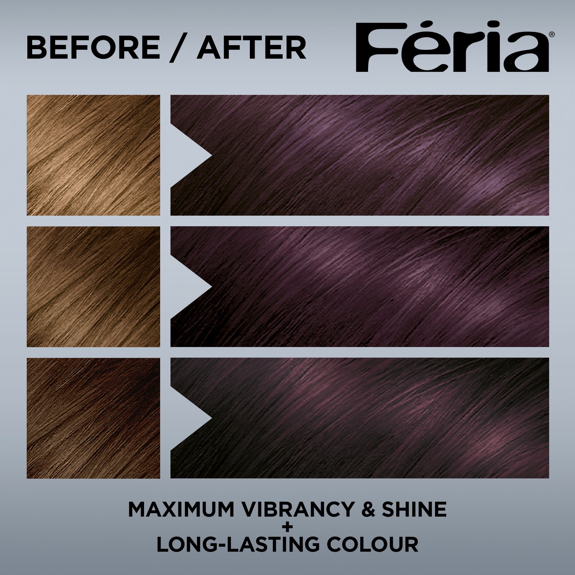 Hair before and after using Feria 521 Medium Cool Iridescent Brown